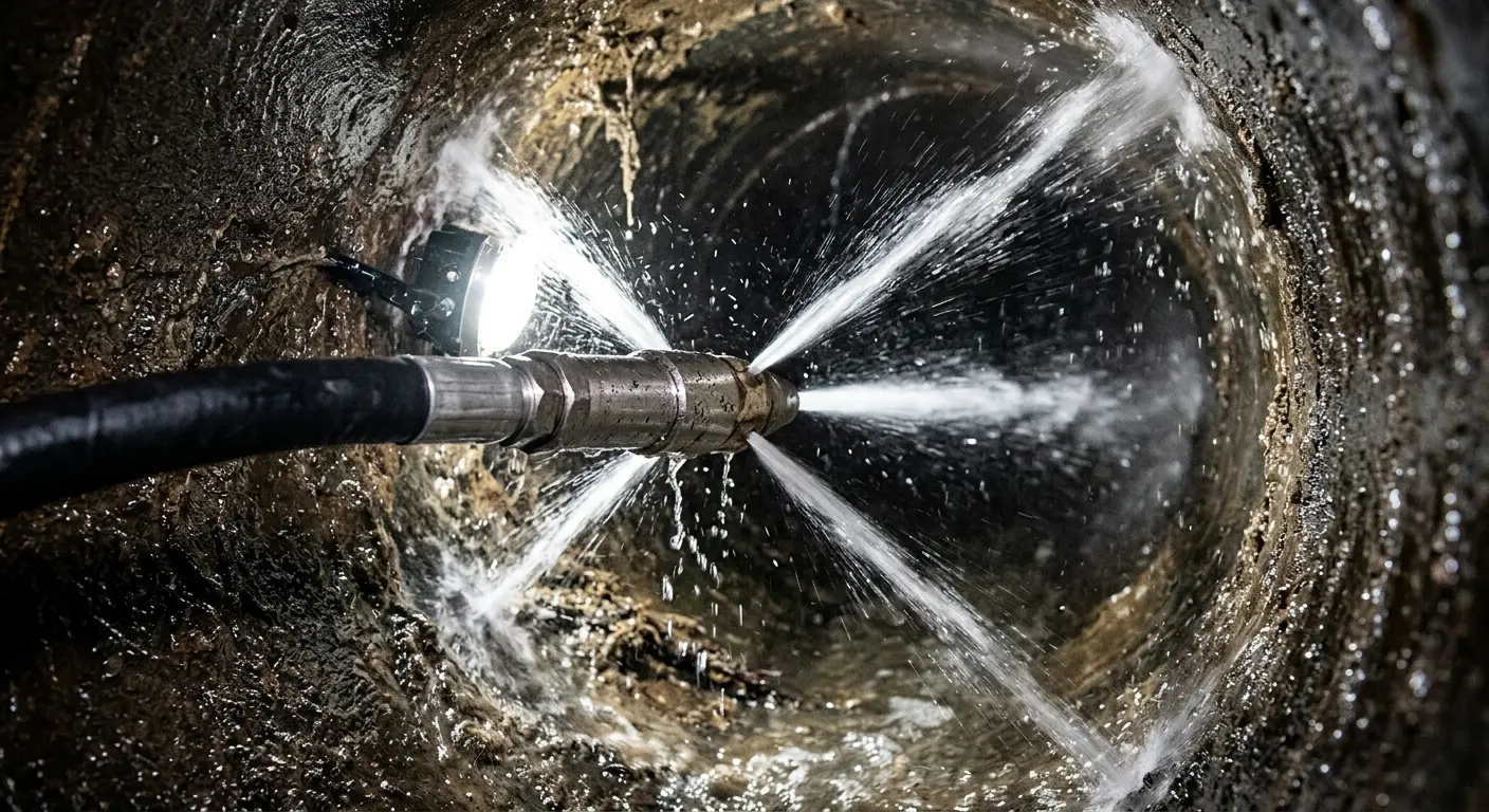 High-pressure hydro jetting nozzle cleaning sewer pipe for Storm Drain Cleaning in Livermore